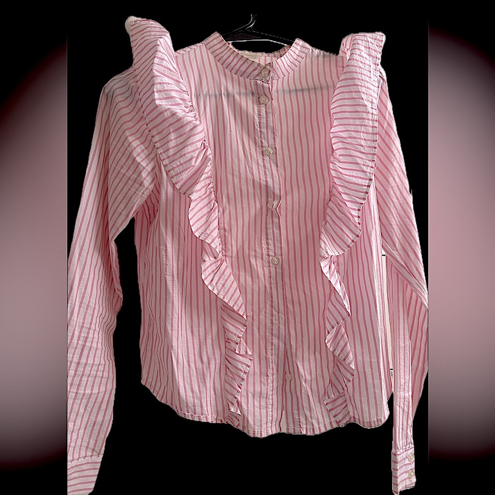 Ruffle Button-Down Stripe Top